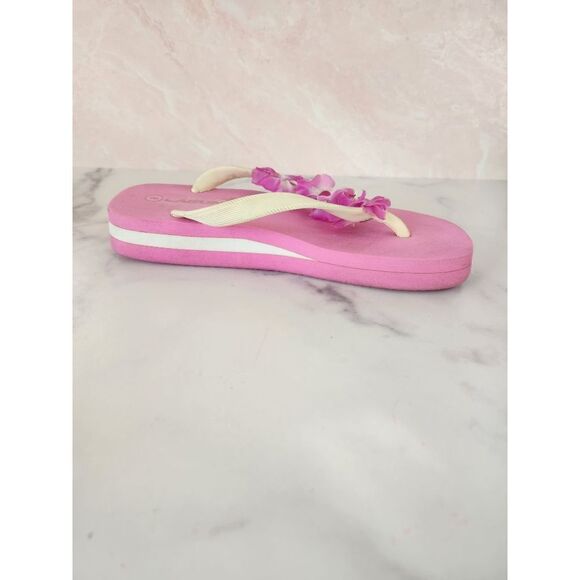 Laguna womens size 8 Y2K chunky sandal bubblegum pink floral flip flop thong - Picture 1 of 5
